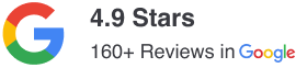 Google review badge: 4.9 stars, 160+ reviews in Google