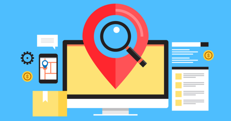 Local Search, SEO, Map Optimization, Flat Vector Banner with Icons