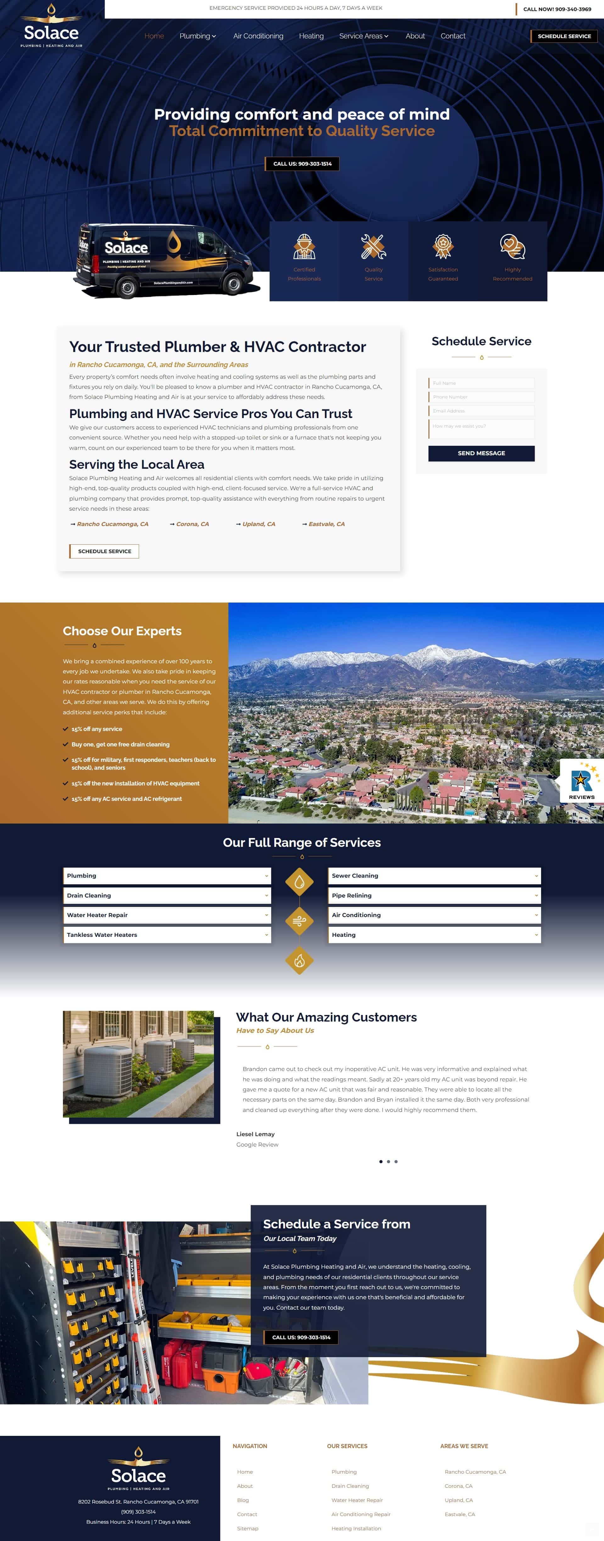 Solace Plumbing Heating and Air Web Page Design