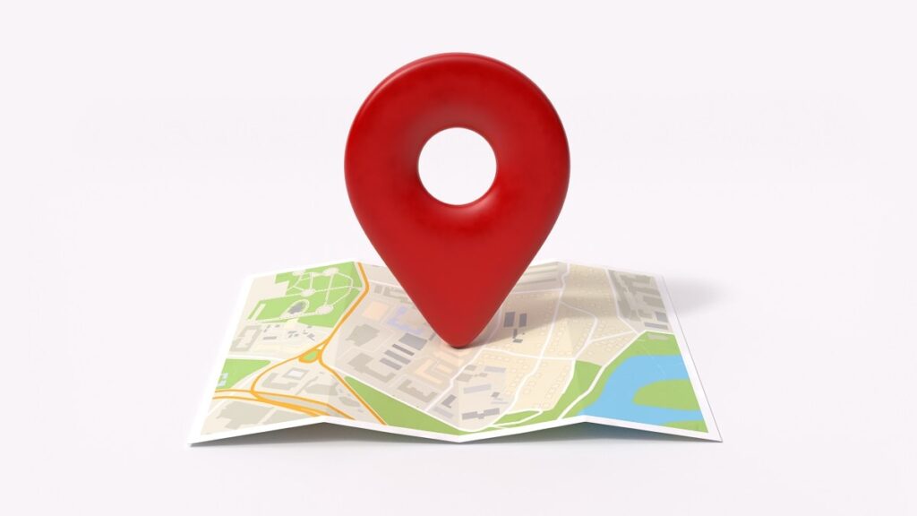 a map with a big, prominent location pin